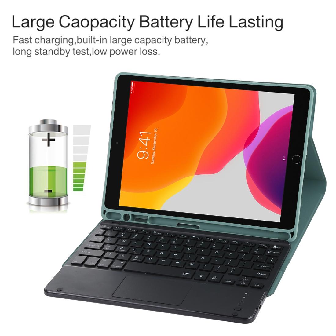 Bluetooth Tablet Case For Ipad 10.2 / Ipad Air 2019 With Touch Pad & Backlight & Pen Holder - Detachable Microfiber Leather - Dark Green - Image 7