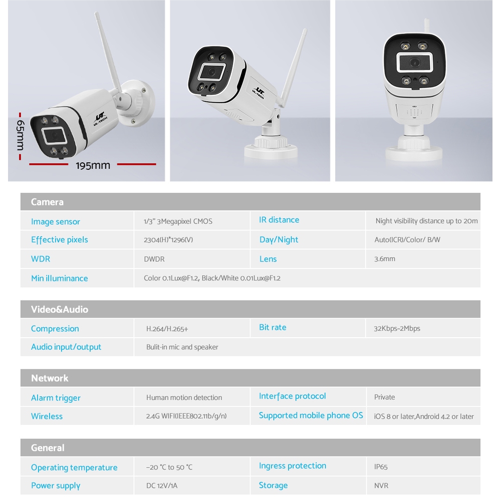 UL-tech Wireless CCTV Security System 8CH NVR 3MP 4 Square Cameras 2TB - Image 5