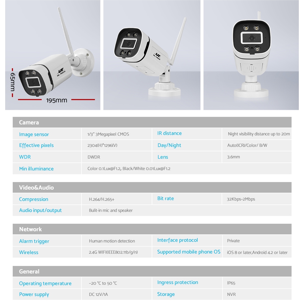 UL-tech Wireless CCTV Security System 8CH NVR 3MP 4 Square Cameras - Image 7