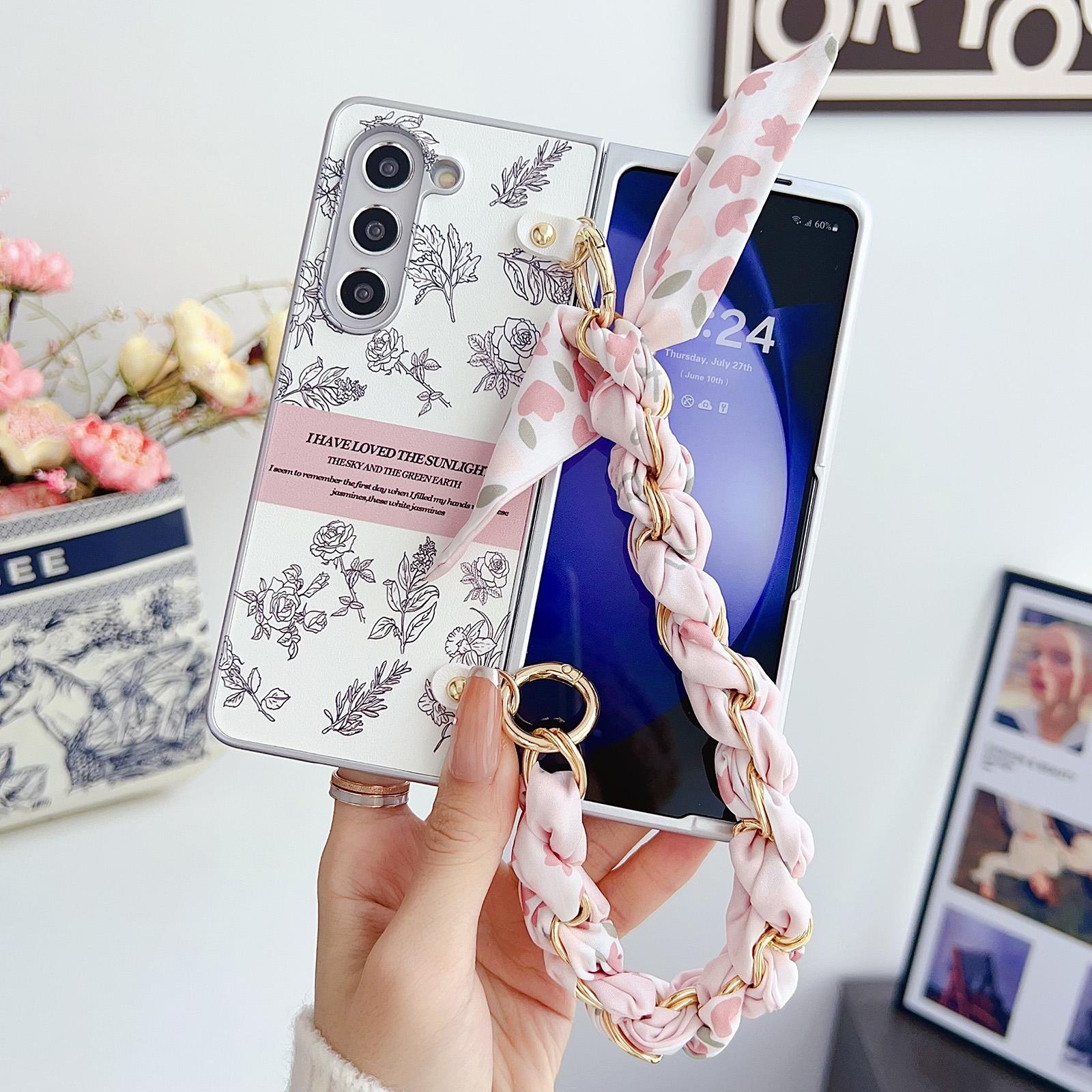 For Samsung Galaxy Z Fold4 5G Pearlescent Paint Pc Case With Diy Scarf Bracelet - Fold 4 - Image 3