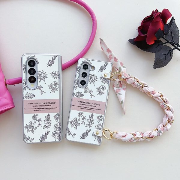 For Samsung Galaxy Z Fold4 5G Pearlescent Paint Pc Case With Diy Scarf Bracelet - Fold 4