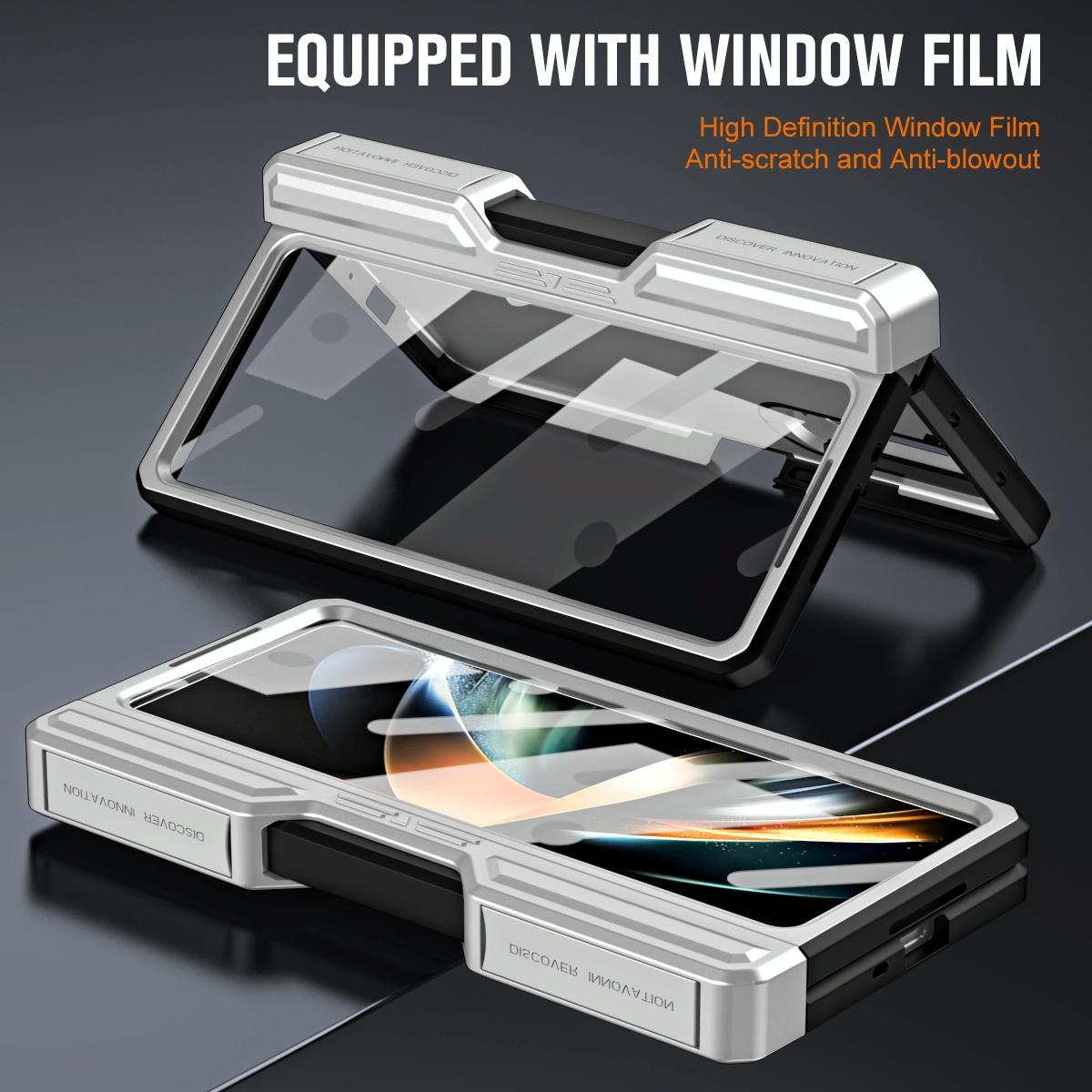 For Samsung Galaxy Z Fold4 5G Shockproof Tpu Pc Case With Pen - Silver - Image 3