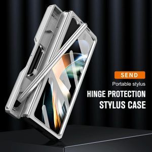 For Samsung Galaxy Z Fold4 5G Shockproof Tpu Pc Case With Pen - Silver - Image 6
