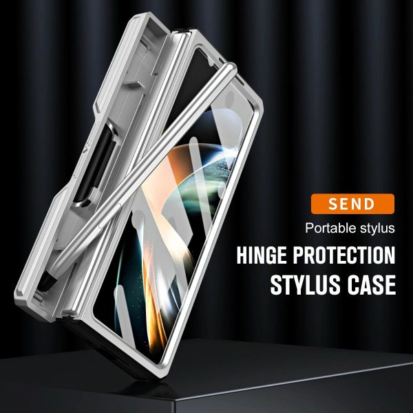 For Samsung Galaxy Z Fold4 5G Shockproof Tpu Pc Case With Pen - Silver