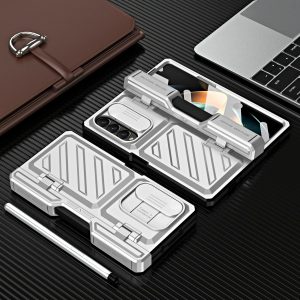 For Samsung Galaxy Z Fold4 5G Shockproof Tpu Pc Case With Pen - Silver - Image 7