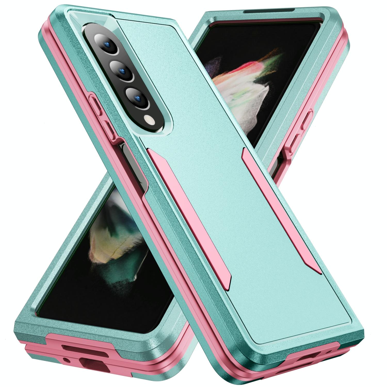 For Samsung Galaxy Z Fold4 5G Shockproof Pc Tpu Case - Green + Pink - Image 1