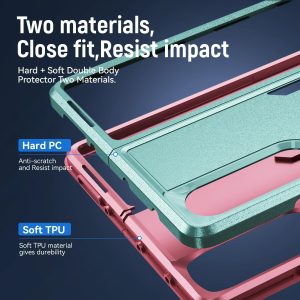 For Samsung Galaxy Z Fold4 5G Shockproof Pc Tpu Case - Green + Pink - Image 10