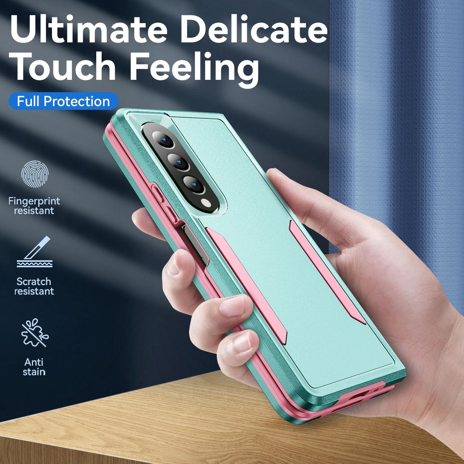 For Samsung Galaxy Z Fold4 5G Shockproof Pc Tpu Case - Green + Pink - Image 12