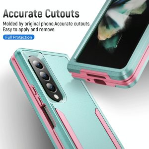 For Samsung Galaxy Z Fold4 5G Shockproof Pc Tpu Case - Green + Pink - Image 13