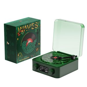 Christmas Green Waves Retro Bluetooth Speaker Clock with Ambient Light Projector