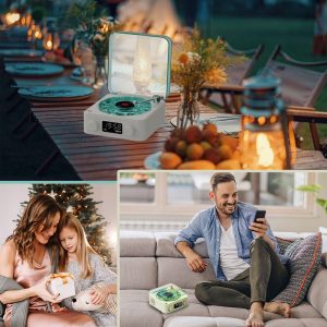 Christmas Green Waves Retro Bluetooth Speaker Clock with Ambient Light Projector - Image 2