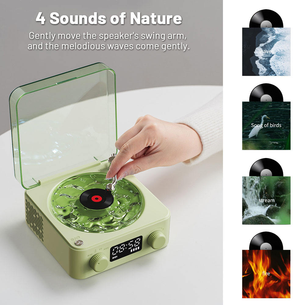 Christmas Green Waves Retro Bluetooth Speaker Clock with Ambient Light Projector - Image 4