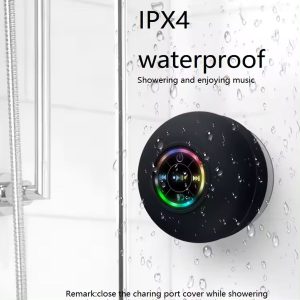 IPX4 Waterproof Bluetooth Shower Speaker with Suction Cup & LED Lights - Hands-Free Calling(black) - Image 2
