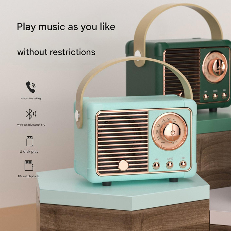 Blue Retro Bluetooth Speaker - Portable Mini Wireless Speaker with Vintage Radio Design (Product size: 7x11x5cm) - Image 5