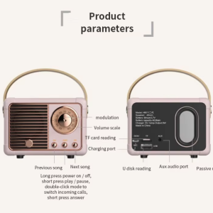 White Retro Bluetooth Speaker - Portable Mini Wireless Speaker with Vintage Radio Design (Product size: 7x11x5cm) - Image 4
