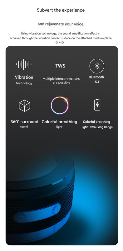 Pink Bone Conduction Vibration Bluetooth Speaker - TWS Stereo, LED, Surface Sound