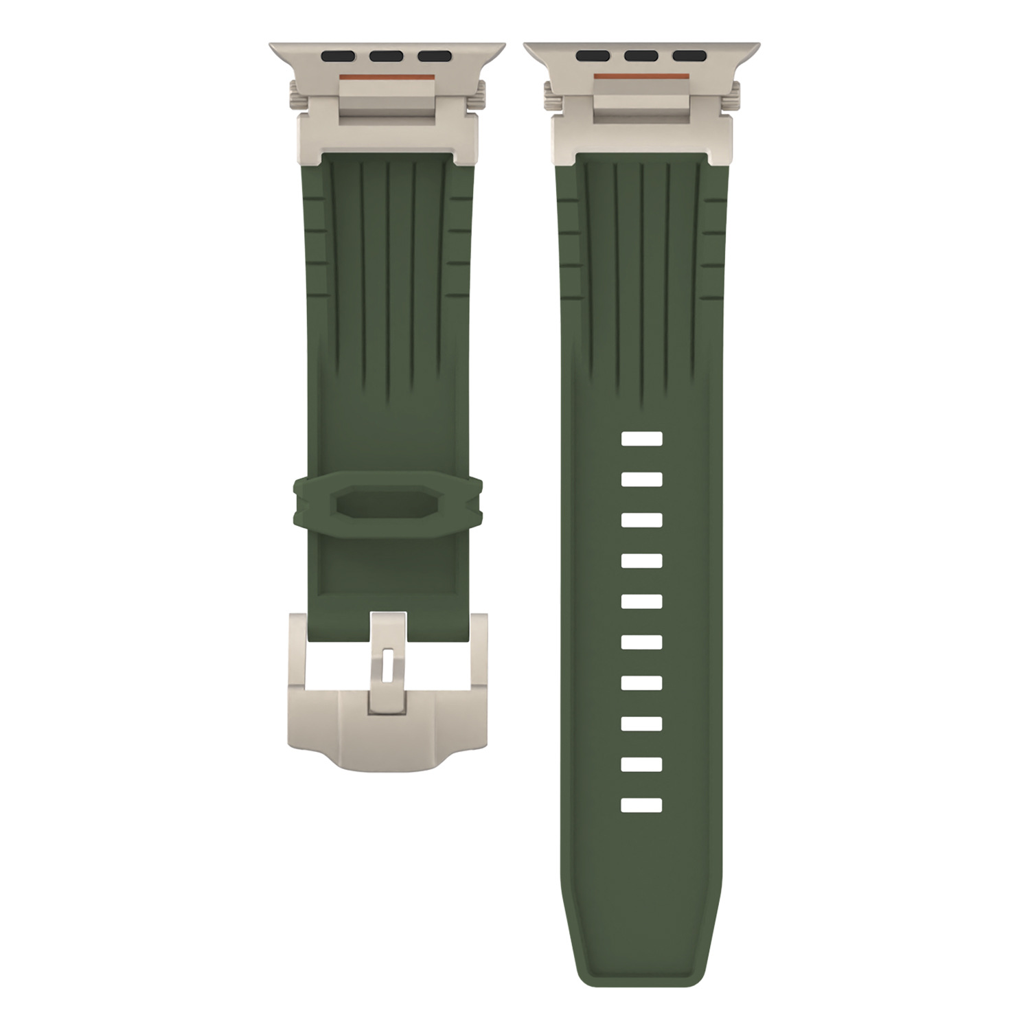 Olive Green Rugged Tactical Silicone Strap for Apple Watch Ultra & Series - Heavy-Duty Metal Clasp - Image 1