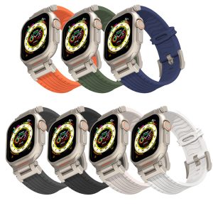 Olive Green Rugged Tactical Silicone Strap for Apple Watch Ultra & Series - Heavy-Duty Metal Clasp - Image 2