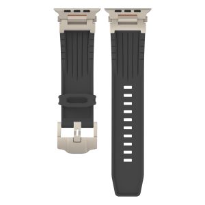 Black Rugged Tactical Silicone Strap for Apple Watch Ultra & Series - Heavy-Duty Metal Clasp - Image 2