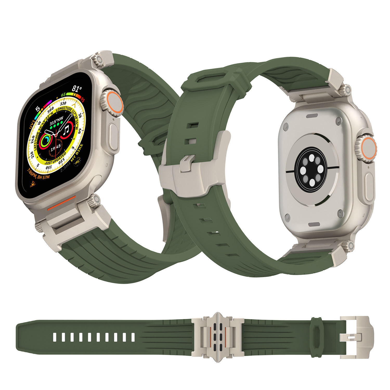 Beige Rugged Tactical Silicone Strap for Apple Watch Ultra & Series - Heavy-Duty Metal Clasp - Image 4