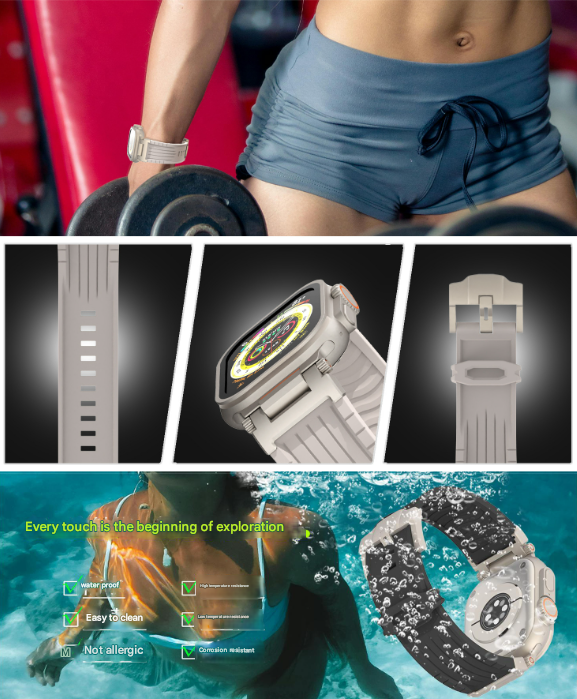 Beige Rugged Tactical Silicone Strap for Apple Watch Ultra & Series - Heavy-Duty Metal Clasp