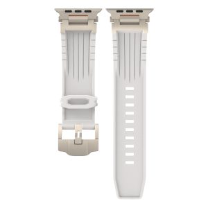 White Rugged Tactical Silicone Strap for Apple Watch Ultra & Series - Heavy-Duty Metal Clasp