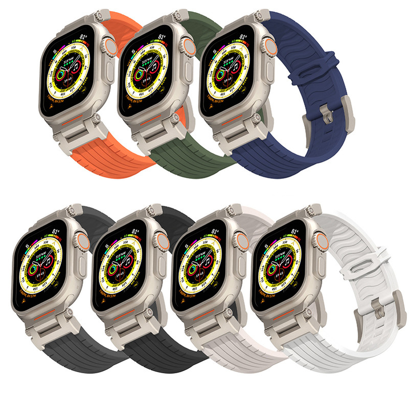 White Rugged Tactical Silicone Strap for Apple Watch Ultra & Series - Heavy-Duty Metal Clasp - Image 3