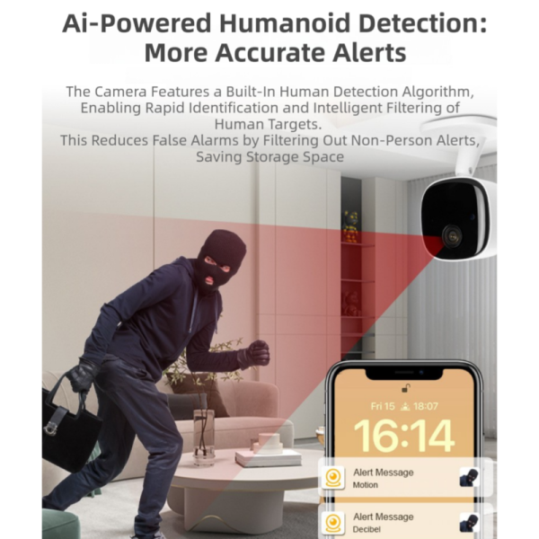 Wireless WiFi Security Camera(5.4x5.4x9CM) - 1080P HD Infrared Night Vision Indoor/Outdoor Surveillance, Phone Remote View,  and Two-Way Audio & AI Human Detection Alarm