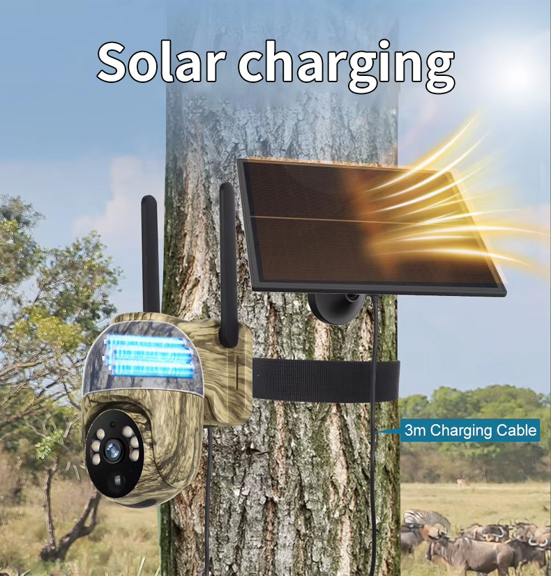 4MP Solar Security Camera Wireless WiFi Camouflage Wood Texture PTZ Outdoor Surveillance for Garden and Farm - Image 4