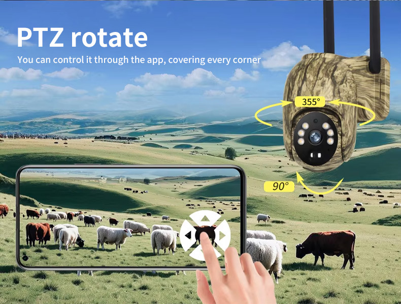 4MP Solar Security Camera Wireless WiFi Camouflage Wood Texture PTZ Outdoor Surveillance for Garden and Farm - Image 5