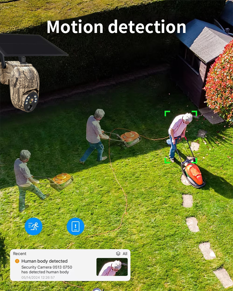 4MP Solar Security Camera Wireless WiFi Camouflage Wood Texture PTZ Outdoor Surveillance for Garden and Farm - Image 7