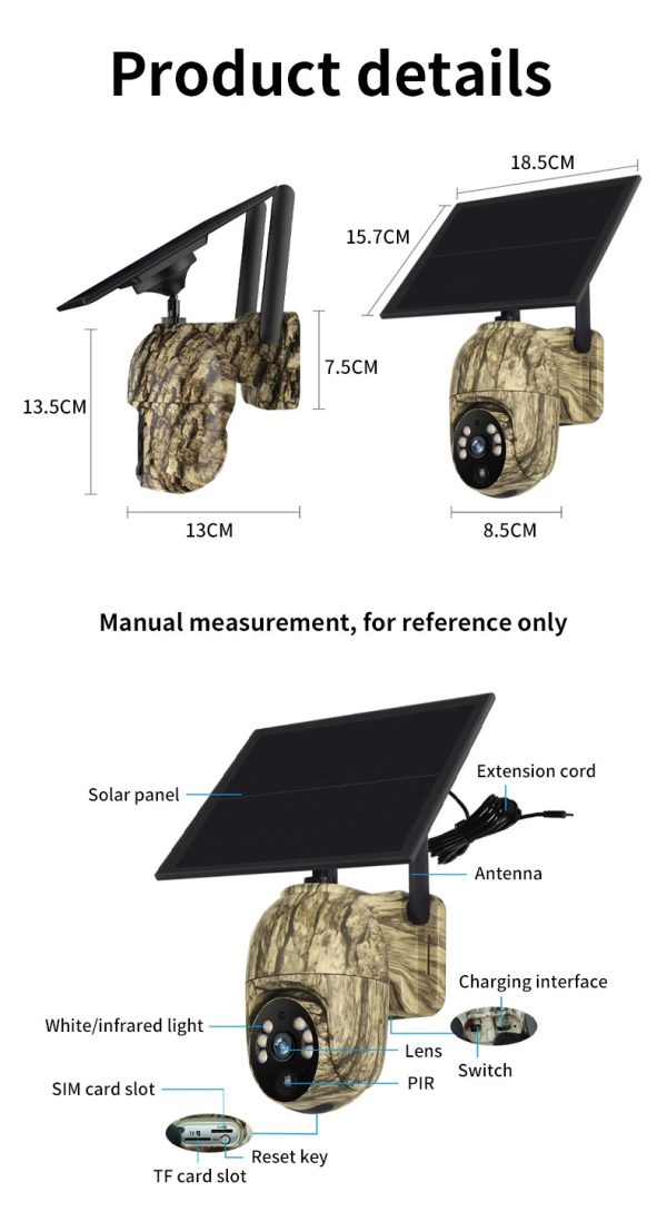 4MP Solar Security Camera Wireless WiFi Camouflage Wood Texture PTZ Outdoor Surveillance for Garden and Farm