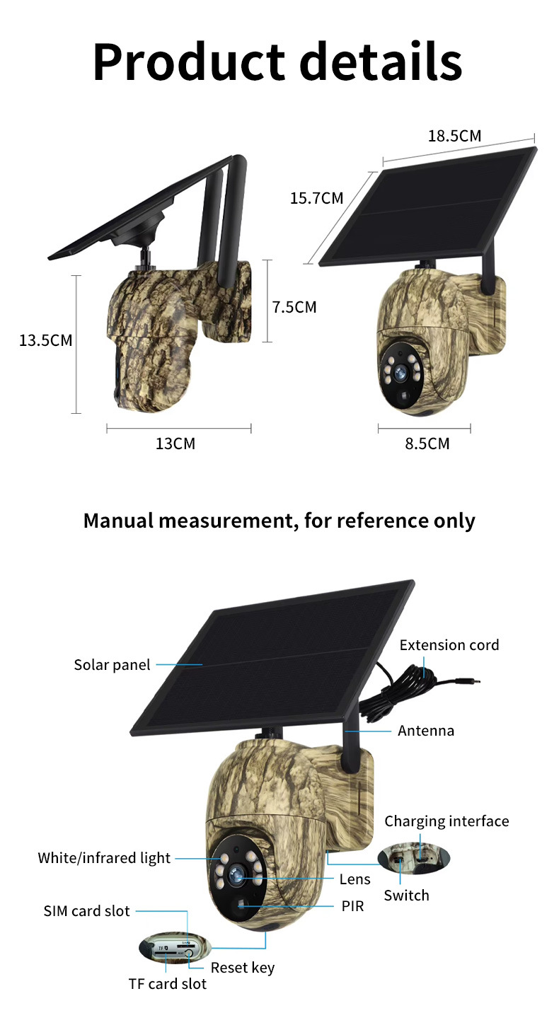 4MP Solar Security Camera Wireless WiFi Camouflage Wood Texture PTZ Outdoor Surveillance for Garden and Farm - Image 12