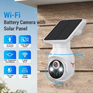 White Solar Powered Outdoor Security Camera 1080P - Wireless Smart Home PTZ CCTV with Two-Way Audio, IP65 Waterproof & Colour Night Vision - Image 3