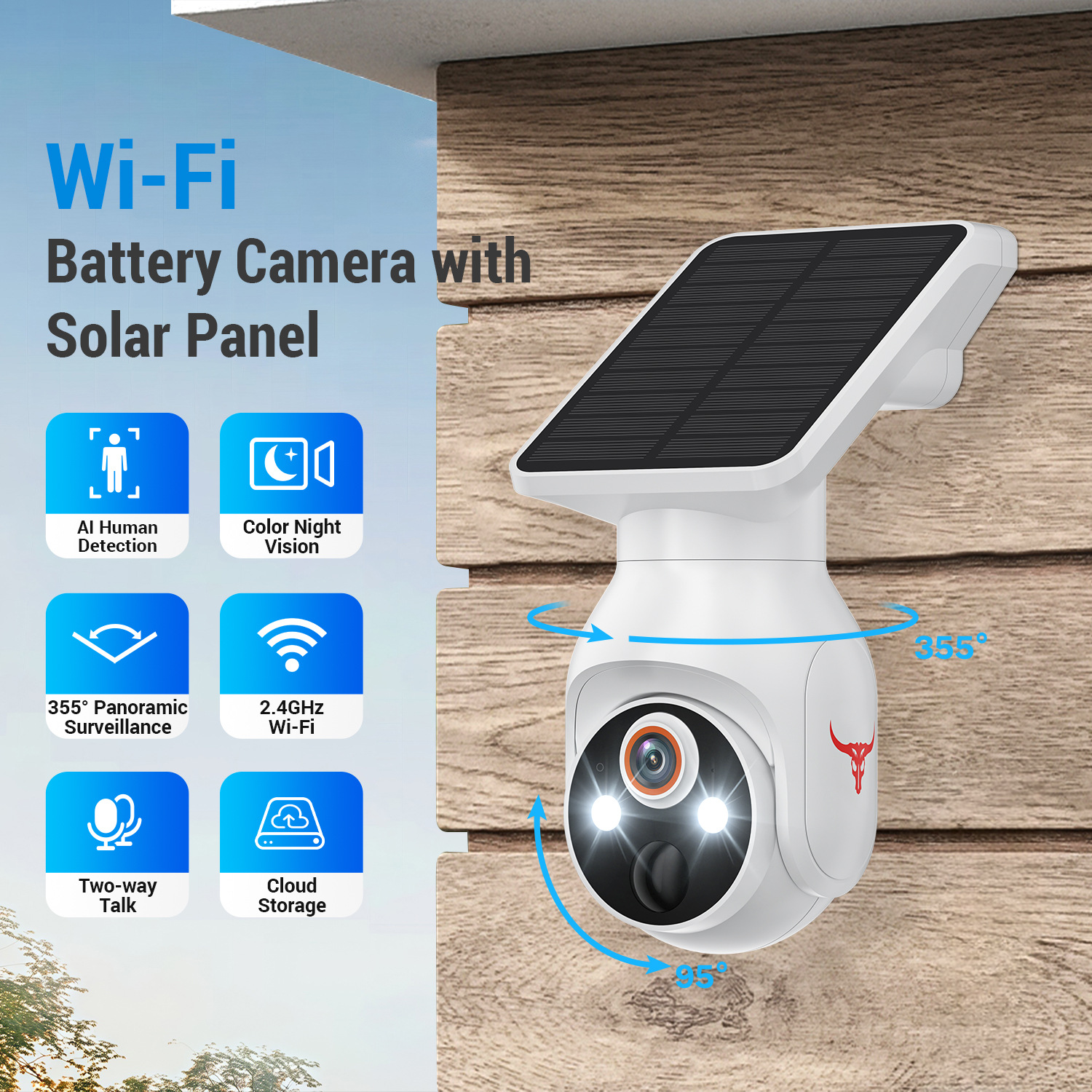 White Solar Powered Outdoor Security Camera 1080P - Wireless Smart Home PTZ CCTV with Two-Way Audio, IP65 Waterproof & Colour Night Vision - Image 3