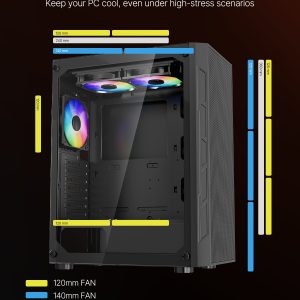 VEVOR Mid-Tower ATX PC Gaming Case Computer Case Box with 3 x 120 mm ARGB Fans - Image 3