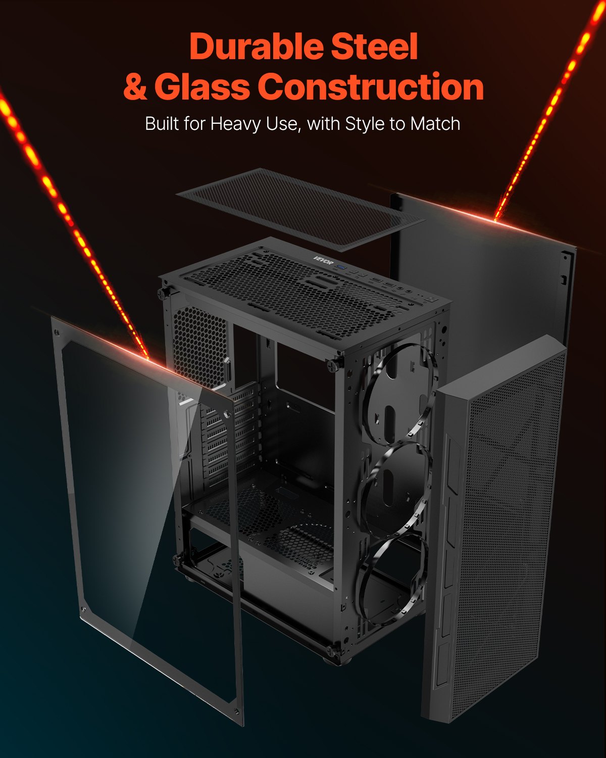 VEVOR Mid-Tower ATX PC Gaming Case Computer Case Box with 3 x 120 mm ARGB Fans - Image 6
