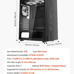 VEVOR Mid-Tower ATX PC Gaming Case Computer Case Box with 3 x 120 mm ARGB Fans - Image 7