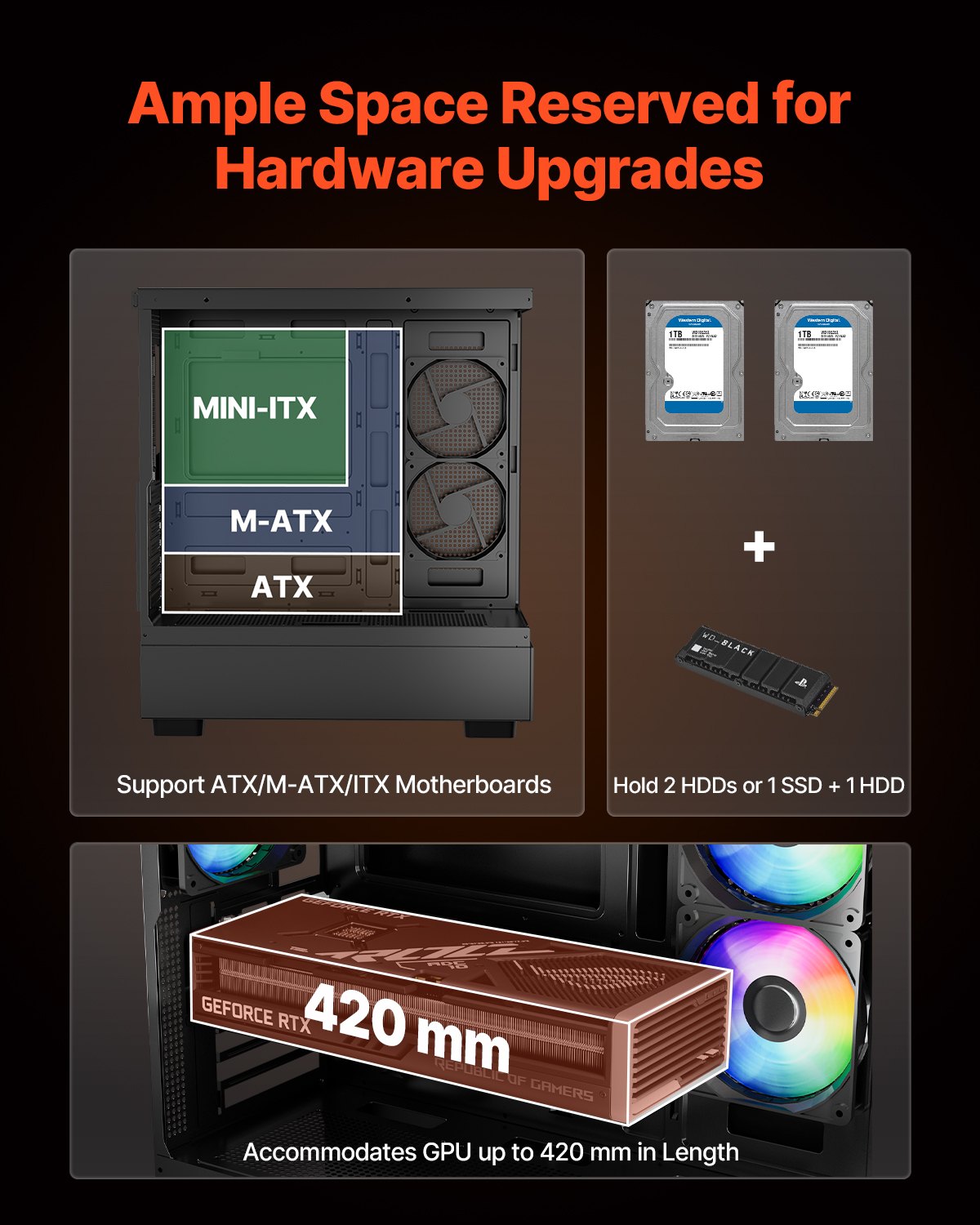 VEVOR Mid-Tower ATX PC Gaming Case Computer Case with 6 x 120 mm PWM ARGB Fans - Image 3