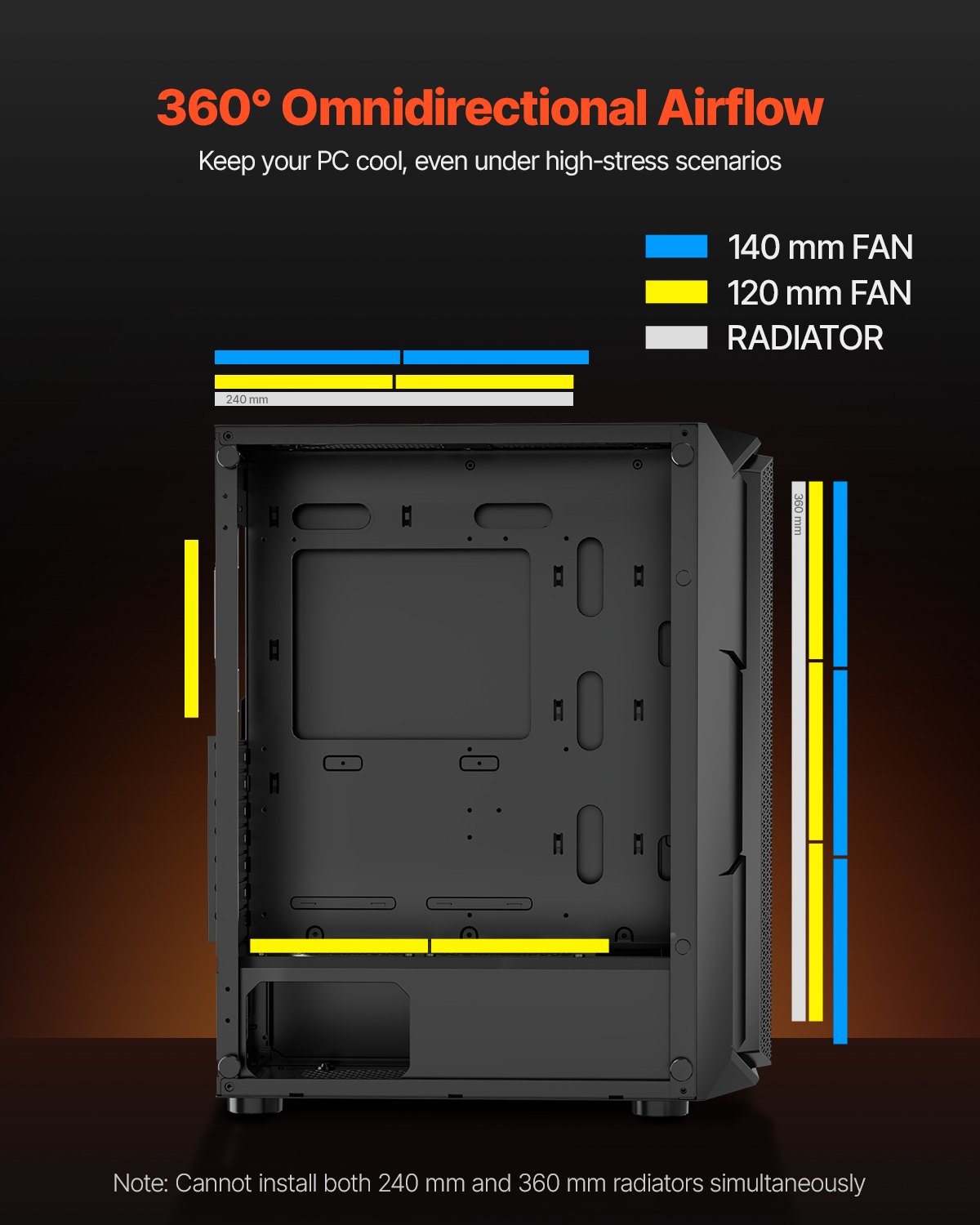 VEVOR Mid-Tower ATX PC Gaming Case Computer Case Box with 4 x 120 mm ARGB Fans - Image 3