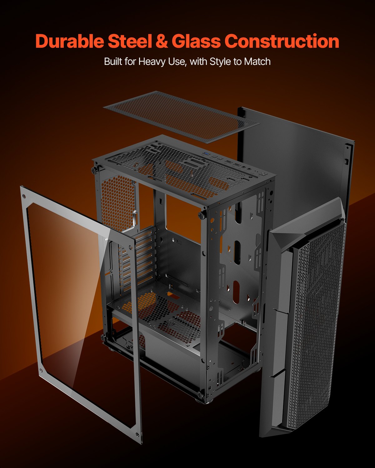 VEVOR Mid-Tower ATX PC Gaming Case Computer Case Box with 4 x 120 mm ARGB Fans - Image 6