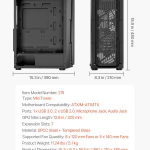 VEVOR Mid-Tower ATX PC Gaming Case Computer Case Box with 4 x 120 mm ARGB Fans - Image 7