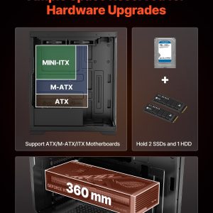 VEVOR PC Gaming Case Mid-Tower Computer Case with 2 Fans for ATX Motherboard - Image 3