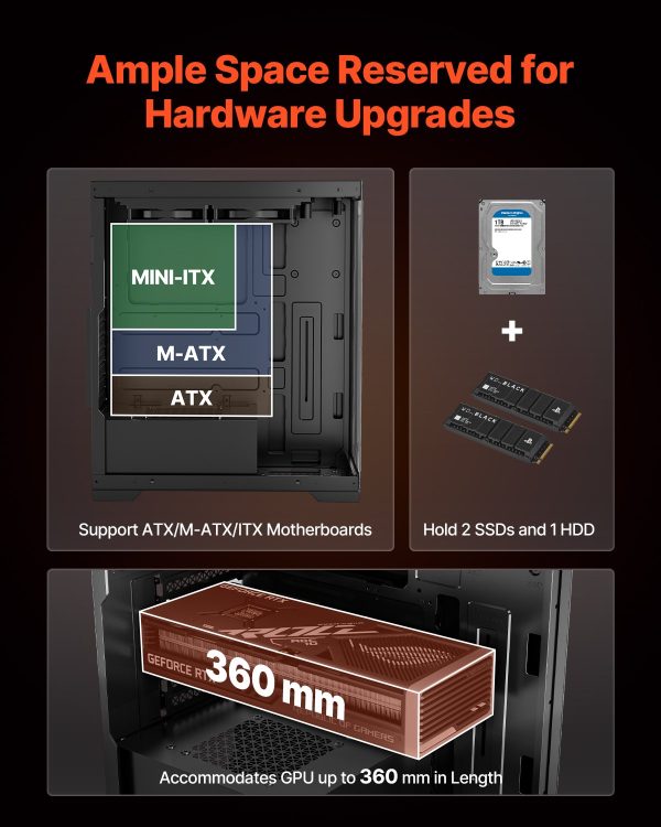 VEVOR PC Gaming Case Mid-Tower Computer Case with 2 Fans for ATX Motherboard