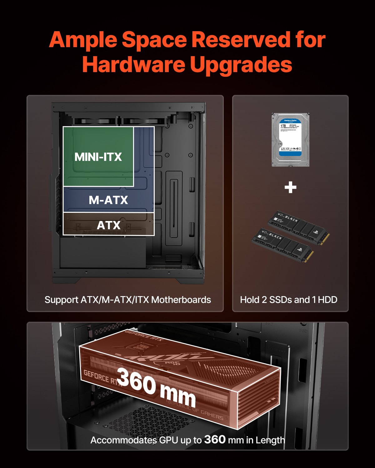 VEVOR PC Gaming Case Mid-Tower Computer Case with 2 Fans for ATX Motherboard - Image 3