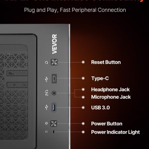 VEVOR PC Gaming Case Mid-Tower Computer Case with 2 Fans for ATX Motherboard - Image 5