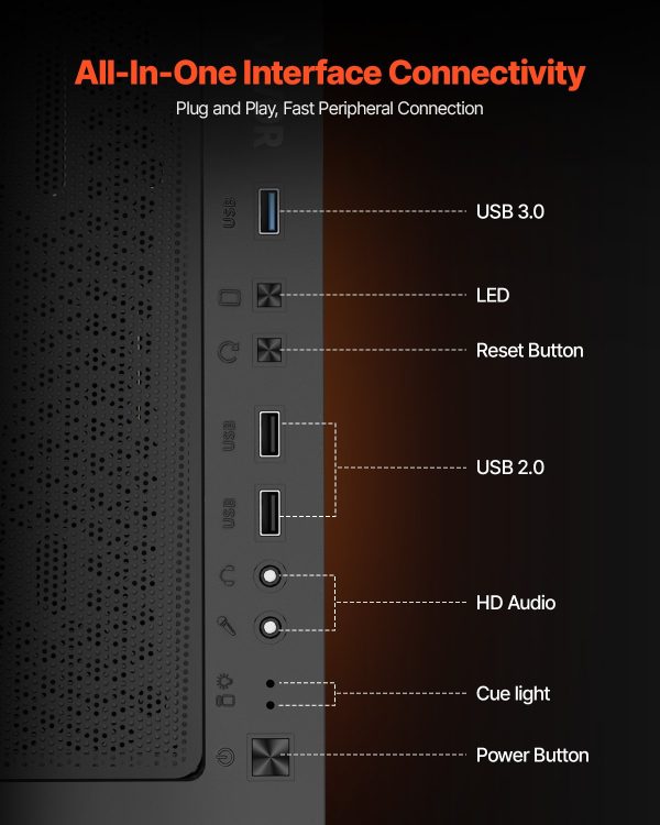 VEVOR PC Gaming Case, Mid-Tower, Computer Case with High-Airflow Tempered Glass Panel, Dust Filter, 4 x 120 mm Fans, Cable Management, for GPU up to 270 mm in Length, Compatible with ATX/M-ATX/ITX