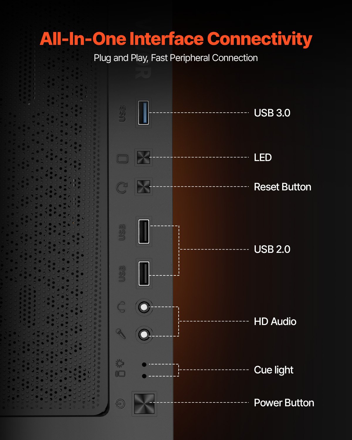VEVOR PC Gaming Case, Mid-Tower, Computer Case with High-Airflow Tempered Glass Panel, Dust Filter, 4 x 120 mm Fans, Cable Management, for GPU up to 270 mm in Length, Compatible with ATX/M-ATX/ITX - Image 6